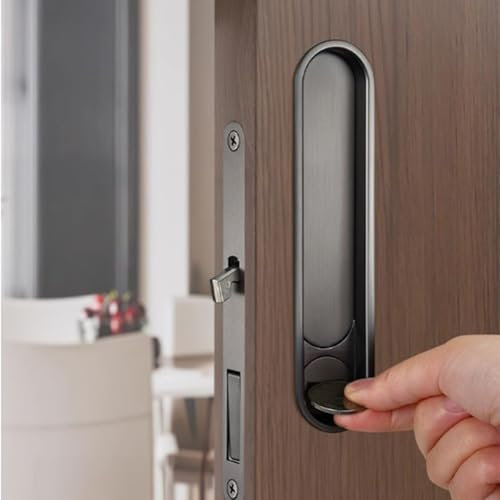 HpLive Serratura ovale scorrevole con cilindro, maniglia silenziosa per porte interne in acciaio inox, 153,5 x 33 mm (grigio)