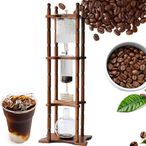 XGHDPBM 3000ML Commercial Ice Drip Coffee Maker, Cold Brew Drip Coffee Maker with Slow Drip Technology, Glass and Solid Wood Frame, for Home, Office, Speed Adjustable, 25 Cups Coffee
