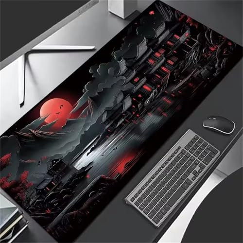 Tapis de Souris Gaming XXL Mouse Pad 1500x800x3 mm Tapis de Bureau Grande Taille avec Coutures sur Les Bords Grand Tapis de Souris pour Gamer, Ordinateur, PC (Maison Montagne Lune)