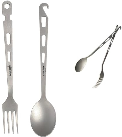 Dawn Deer Ensemble fourchette et cuillère en titane – Pinces de camping | Ustensiles de randonnée ultralégers, résistants à la chaleur et à la rouille | Équipement de randonnée, de survie