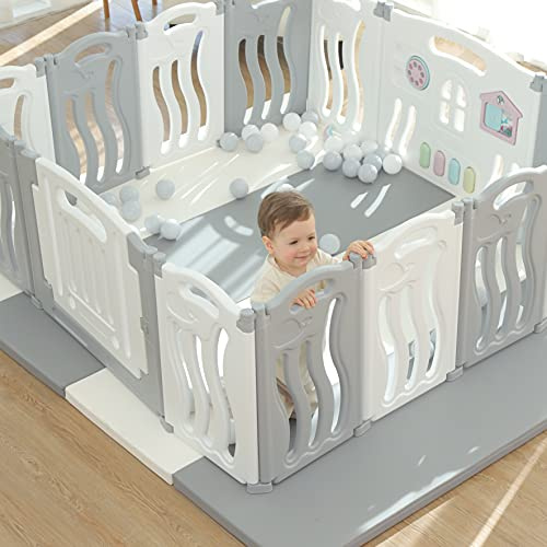 Gupamiga Laufstall Baby Faltbar, Laufgitter mit Zeichenbrett, Baby Playpen, Sicherheitsspielhof Aktivitätszentrum für Kinder 150 x 155 cm