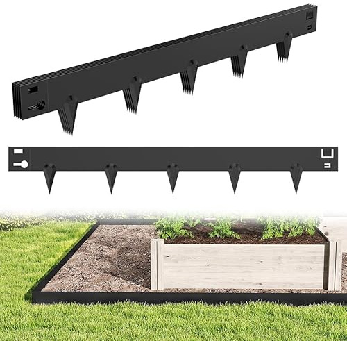 Aufun 5 Stück Rasenkante verzinkt Metall, 5.3 M Flexible Beeteinfassung Mähkant Palisade Gartenbeet mit Dornen, Beetumrandung für Hof Garten Bauernhof verwendet Werden, Schwarz (106cmL x 16 cmH)