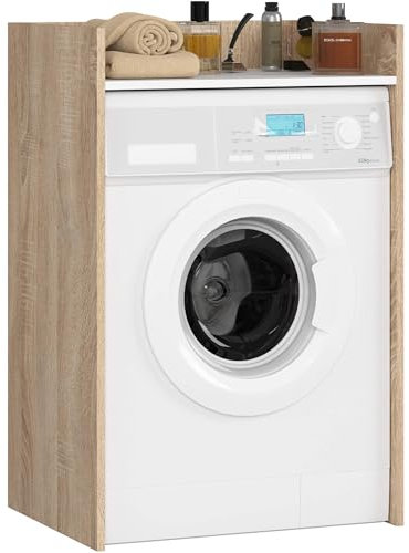 AKORD Armadietto per lavatrice 64 CM, 64 x 50 x 98 cm, er Lavatrice e Asciugatrice, Mobile da bagno, Rovere Artisan & Bianco