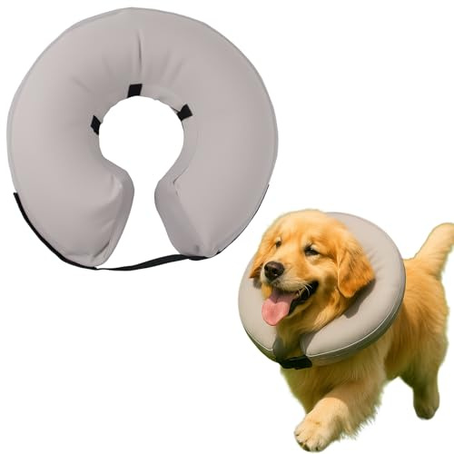 Halskrause Hund, Aufblasbare Halskrause Hund, Aufblasbarer Hundekragen Leckschutz - Rasche Genesung an verletzten oder operierten Stellen - L, Grau