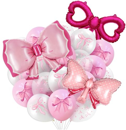 MEZHEN Ballon en Aluminium Noeud Papillon Anniversaire Décoration Ballons Latex Ballons Foil Décoration de Fête Saint Valentin Rose Baby Shower 33 Pièces