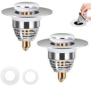 2Pcs Sink Plug,Strainer Stainless Pop up Bidet Plug with Double Seal | Universal Fit 32-42mm Drain Holes,Hair Catcher,Tool-Free Fitting, Easy to Clean, for Bathtub, Kitchen, Basin(Silver)