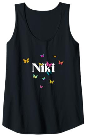 Mujer NIKI - Hermoso nombre de niña con mariposas coloridas Camiseta sin Mangas