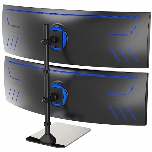VIVO Dual Vertically Stacked Ultra-Wide Monitor Desk Stand with Glass Base, Extra Tall Adjustable Mount for 2 Ultrawide Screens up to 49 inches, 44 lbs Per Screen Capacity, Black, STAND-V202LG
