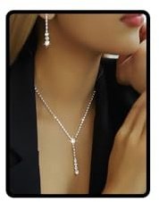 Dishowme Ensemble de collier et boucles d'oreilles de mariage avec strass en cristal pour femmes - Parure de bijoux pour mariée avec pierres lacrymales, taille unique, Pierre précieuse Métal, Pas de