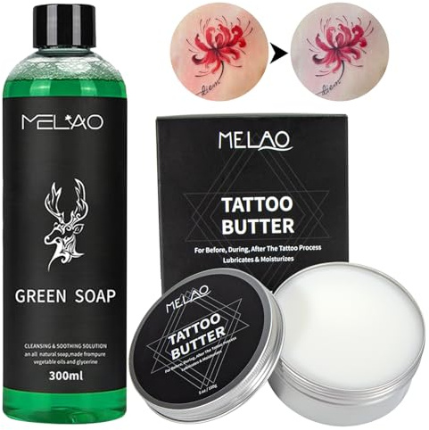 2 Piezas de Tatuaje Aftercare Kit,Hidrata y Calma La Piel(After Tattoo 300ml & Cleansing Gel 150ml)