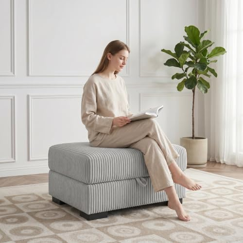 YNYHTER Fußstütze für Sofa, gepolsterte Sofa-Fußstütze, Wohnzimmer-Fußstütze, gepolsterte Aufbewahrungsbank, Aufbewahrungshocker, quadratisch mit Deckel, Hocker, Cord-Fußstütze (Beige, 1 Fußstütze)