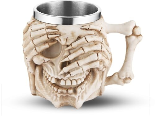 AsAlways Stainless Steel Skull Beer Mug Gothic Beer Stein Novelty Drinking Cup for Wine Coffee Halloween Accessory Gift 400ML/13.5OZ