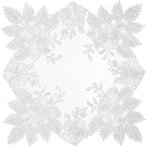 PH PandaHall 42x42.4cm Centrini in Pizzo Floreale in Lino Centrini All'Uncinetto Vintage Bianco, Centrino in Pizzo Ricamato a Mano per Vaso Tavolino da Caffè Decorazione per La Casa