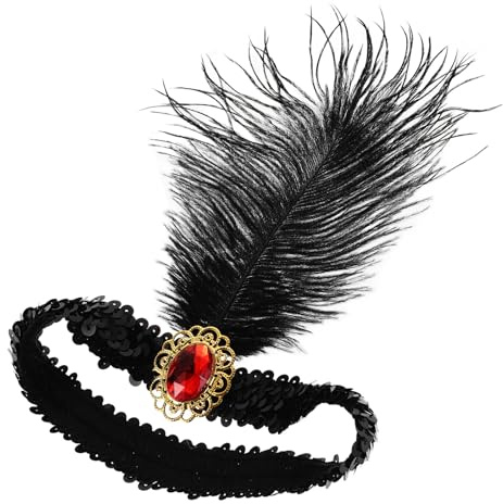 FONDOTIN Vintage Flapper Huvudband med Paljetter och Fjädrar Bekväm för Singelfester Bröllop och Baler Elegant Svart Håraccessoar för Kvinnor