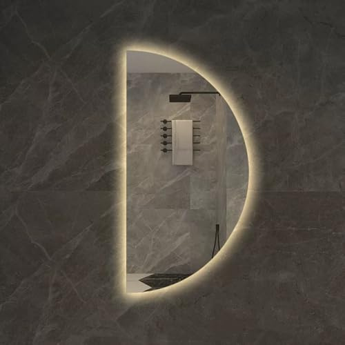 ZYBOWAYL 60x120cm Irregolare Senza Cornice Specchio Bagno con 3 Colori di Luce, 50x100cm Specchio Decorativo Antiappannamento Dimmerabile a Mezzaluna(Left Cut,120x60cm)
