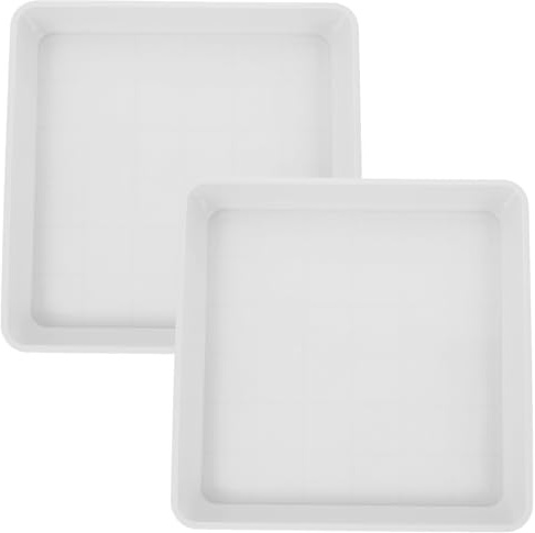 SEWACC Vassoio per Fioriera Quadrato in Plastica Bianco 2 Pezzi Sottovaso Antiscivolo Resistente AI Raggi UV Piccolo Vassoio per Vaso da Fiori per Piante da Interno ed Esterno