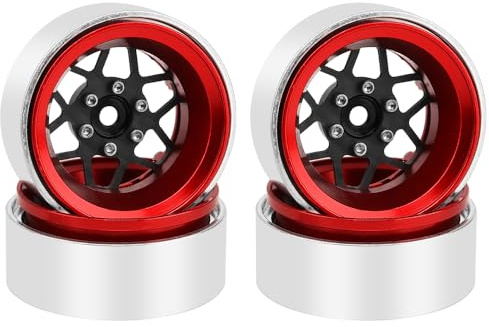 ZIJOT ModuWheel 1.3 Negative Offset Aluminum + Carbon Fiber Beadlock Wheels Rim for 1/24 1/18 AX24 SCX24 TRX4m Ascent18 RC Crawler,Star Pattern-1 (red)