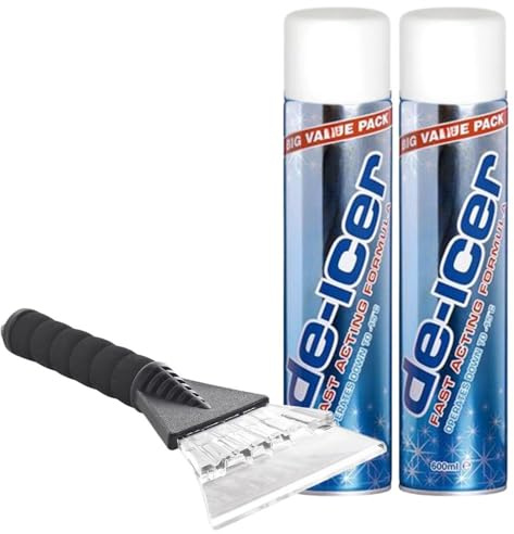 Welari De-Icer 600ml Can x 2 with Soft Grip Ice Scraper - Fast Frost & Ice Removal for Windows and Windshields Thank You Card | (2 Pack)