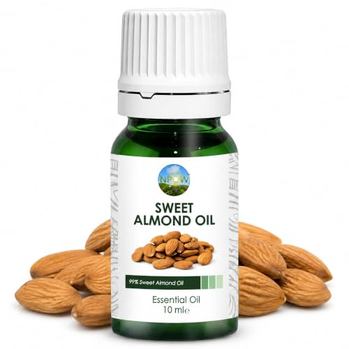 NPOW Sweet Almond Essential Oil 10ml – 100% Pure Essential Oil for Hair Care, Almond Extract for Diffusers for Home & Skin Use, Aromatherapy, DIY Candle Craft, Soap Making, Massage & Cosmetic Blends