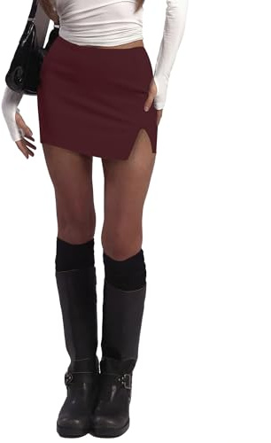 Tisfeer Mini Skirt for Women with Shorts Side Slit Mid-Rise Pencil Skort