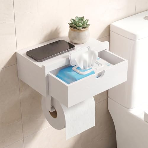 ZLLZPZD WC Papier Halterung Ohne Bohren – Toilettenpapierhalter Weiß | Klopapierhalter mit Ablage,Toilettenpapierhalter mit Feuchttücherbox zur Toilettenpapier Aufbewahrung