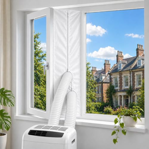 UtauHom AC Window Seal for Portable Air Conditioner & Tumble Dryer 400cm - Upgraded Dual Zippers & Non-Marking Adhesive, Hot Air Block Kit, Universal for Casement Windows