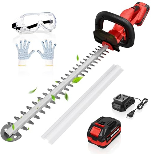 TEENO Taille Haie Batterie 20V,Taille Haie Electrique sans Fil avec 1 Batterie 4000mAh, Lame 52cm Coupe 16mm,Poignée Pivotante 180°,pour Jardin Haies Arbustes Buissons