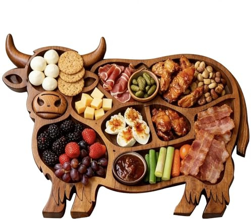 Tabla de quesos – Plato de 13 pulgadas | Bandeja de madera para embutidos – Tabla de servir con diseño de para carne, queso, frutas, galletas, exhibición para , banquetes, cocina, comedor