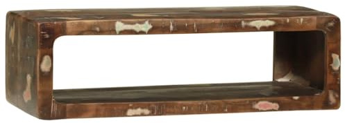 QJBSAVVA Mobile TV basso, multicolore, 80 x 30 x 25 cm, in legno massiccio anticato, piccolo tavolino per TV rustico con ripiano, base stabile e console multimediale, per soggiorno