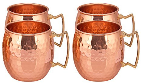 TREETOP Copper Mugs (Set of 4) | PREMIUM QUALITY |475 ML|Solid Copper Moscow Mule, Hammered Finish, Extra Shine | 100% Genuine Product | WONTED