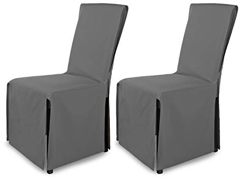 SCHEFFLER-Home Stuhlhusse Mila 2er Set/Festlicher Stuhlbezug mit Schleife für Weihnachten, Hochzeit, Geburtstag/Elegante Bankett-Husse für jeden Anlass und Stuhl/Für Esszimmer, Wohnzimmer/Grau