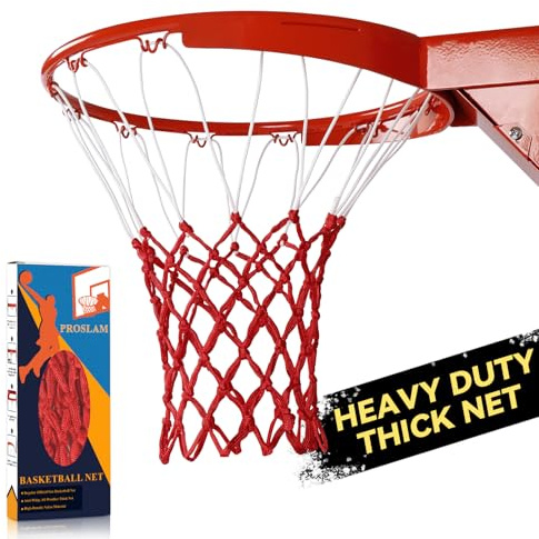 ProSlam Hochwertiges, professionelles, Robustes Basketball-Ersatznetz, Allwetterschutz, Anti-Whip, passend für Standard-Körbe im Innen- und Außenbereich (professionelle Standardgröße, Rot und Weiß)