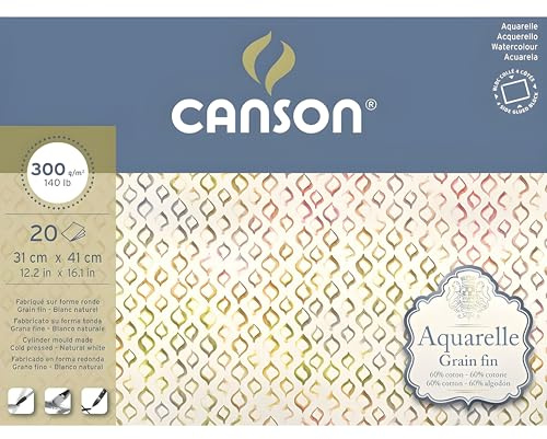Canson Aquarelle Canson Block rundumgeleimt, 31 x 41 cm, 20 Blatt, 300 g/m², Feinkorn