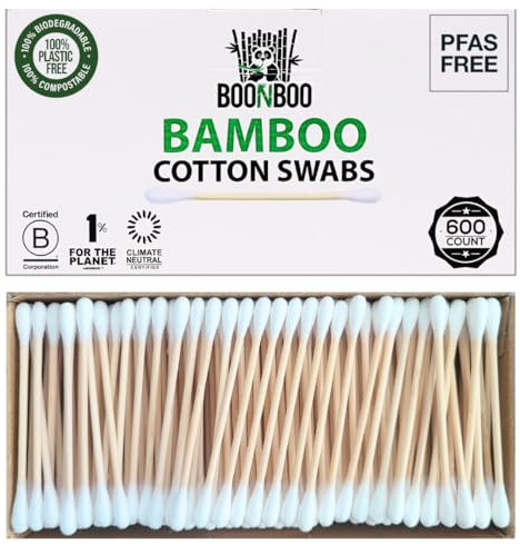 BOONBOO Organic Bamboo Cotton Swabs, PFAS-Free, 600 Count