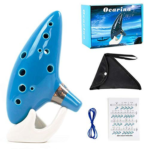 Okarina 12 Töne Alto Do mit Liederbuchhalter, Umhängeband Flaschengrün (Azurfarben)