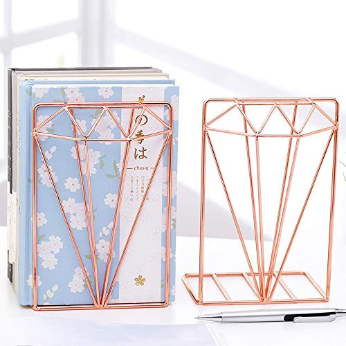 Buchstütze Metall Buchständer Roségold Buchhalter Kratzfest Schreibtisch Organizer Bücher CD Halter Dokumente Sammler Office Dokumentehalter Buchaufsteller für Büro Schule Arbeitszimmer