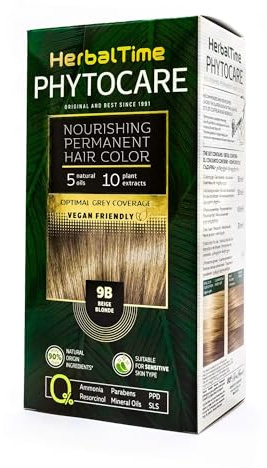 Herbal Time Phytocare Tinte Permanente | Sin Amoniaco, Sin Parabenos | Tinte Natural Pelo Profesional | Kit Tinte de Pelo | Nutre y Protege Tu Cabello | Color Rubio Beige 9B