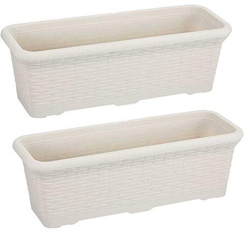 Serinova Jardinera Balcón, Maceta 54 cm. Largo, Set 2 Unidades, Efecto Mimbre, 12 litros (Blanco)