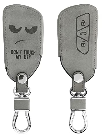 kwmobile Autoschlüssel Hülle kompatibel mit VW Golf 8 3-Tasten Autoschlüssel - Kunstleder Schutzhülle Schlüsselhülle Cover Don't Touch My Key Grau