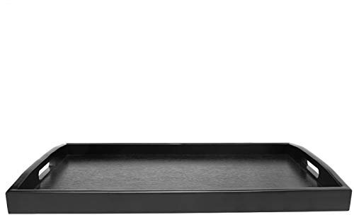 Bandeja de servicio Bandeja de comida rectangular de madera negra grande Bandeja de mayordomo Bandeja de desayuno con asas(50 * 30 * 4.5cm)