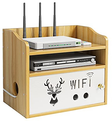 Hggzeg Scatola di immagazzinaggio del Router Rack di archiviazione WiFi Desktop in Legno Multistrato con Rack di archiviazione del decodificatore del Telecomando a griglia(ji05,ciliegio)