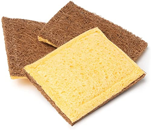 Eco Sponge Set | Natural Dishwashing Sponges | Coconut Scourer Backed With a Cellulose Sponge | Biodegradable and Home Compostable | Eco Friendly Washing Up | by New Living (4)