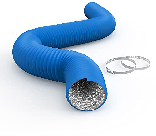 iPower Flexible 4 Inch 8 Feet Aluminum Ducting 4 Layer Protection Dryer Vent Hose for HVAC Heating Cooling Ventilation and Exhaust, 2 Clamps Included, Blue