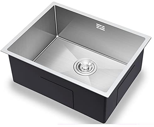 LBSI Fregadero Cocina un 1 Seno con Escurridor, Hecho Mano ​Acero Inoxidable Cepillado Fregadero Hecho a Mano Creativo Fregadero Empotrado Varios Tamaños