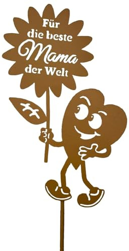 Geschenk für Mama Gartenstecker 34cm - Für die Beste Mama der Welt - Herz Roststecker Metall wetterfest Gartendeko Muttertag