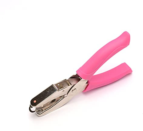 Vaessen Creative 21448-002 Hand Stanzzange Kreis, 3 mm, Stanzer, Handlocher, 1 Stück, bis zu 160 g/m², zum Basteln mit Papier und Scrapbooking, Weiß/Rosa