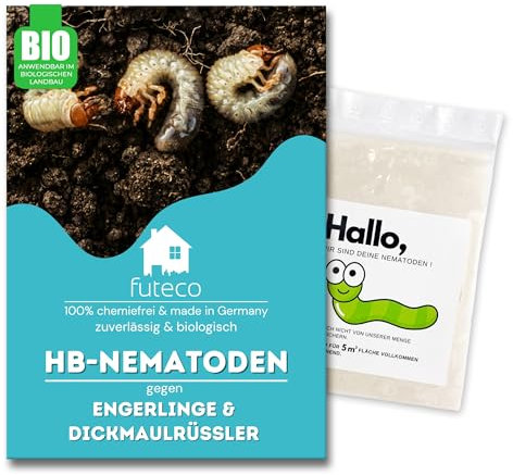 Futeco® – HB-Nematoden gegen Dickmaulrüssler & Engerlinge – für 5m² Fläche – zum einfachen gießen – 100% Biologisch, Chemiefrei & Natürlich – Made in Germany