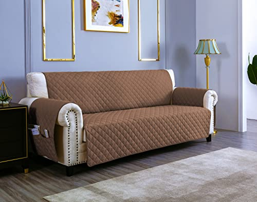 sevi's Copripoltrona 1 Posto con Braccioli - Copripoltrona Relax Reclinabile Impermeabile - Reversibile - Antigraffio Gatto - Antimacchia - OEKO-TEX - Copri Divano (1 Posto, Marrone Chiaro)