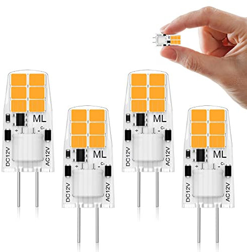 Lampadine LED G4, 4 Pezzi 1.2W Equivalente 10W Alogene, 180Lm Bianco Caldo 2700K 12V, Angolo a Fascio 360° Non Dimmerabile, per Incasso Faretti, Lampadario