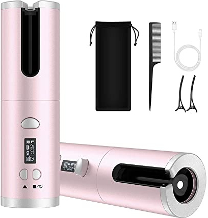 Rizador automático inalámbrico con pantalla LCD Temporizador de temperatura ajustable Rizador de pelo de cerámica portátil Carga USB y calefacción rápida recargable para el peinado del cabello